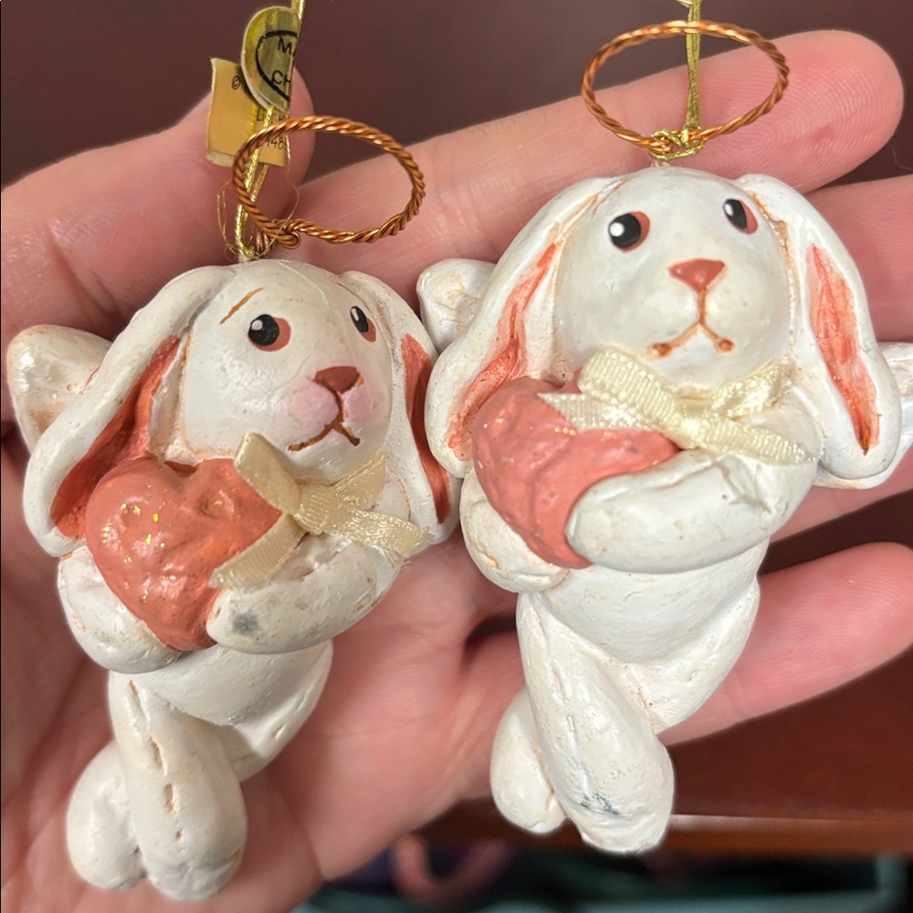 1995 Enesco Angel Bunny with Hearts and Halos Ornaments